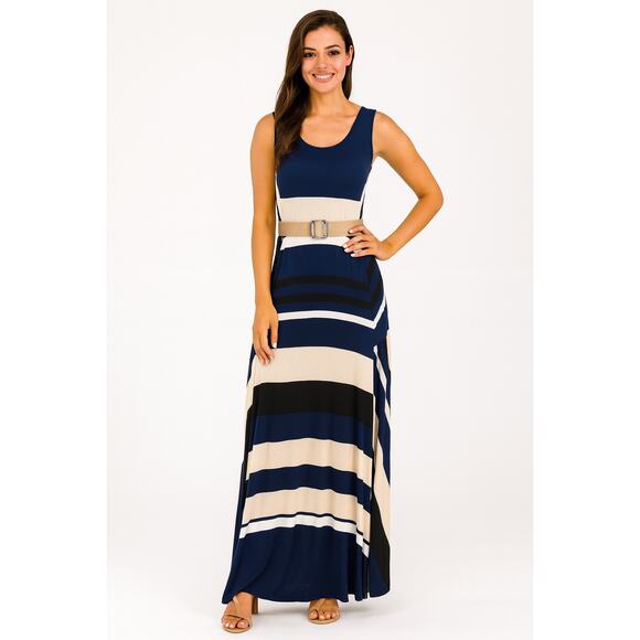 Signature By Robbie Bee Y2K 90's Sleeveless Belted Pull-On Sundress Maxi Dress - Picture 1 of 7